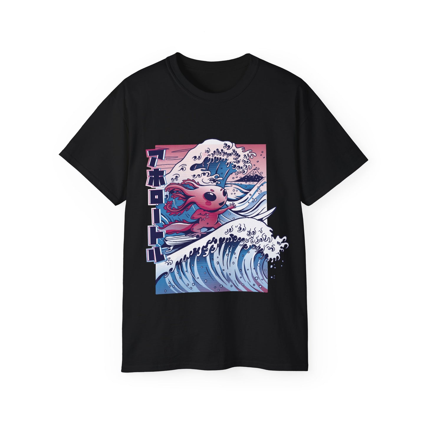 Womens Vaporwave Surfing Axolotl Tee