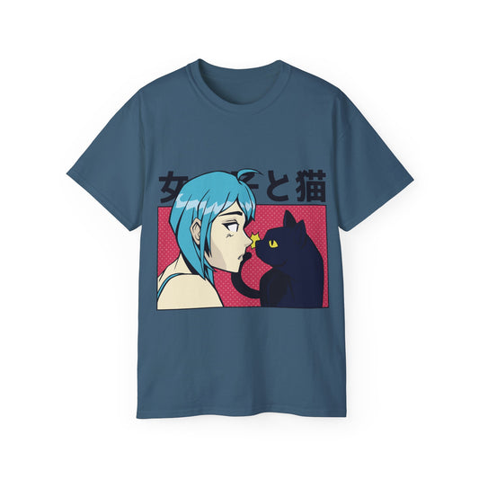 Womens Anime Girl Cat Tee