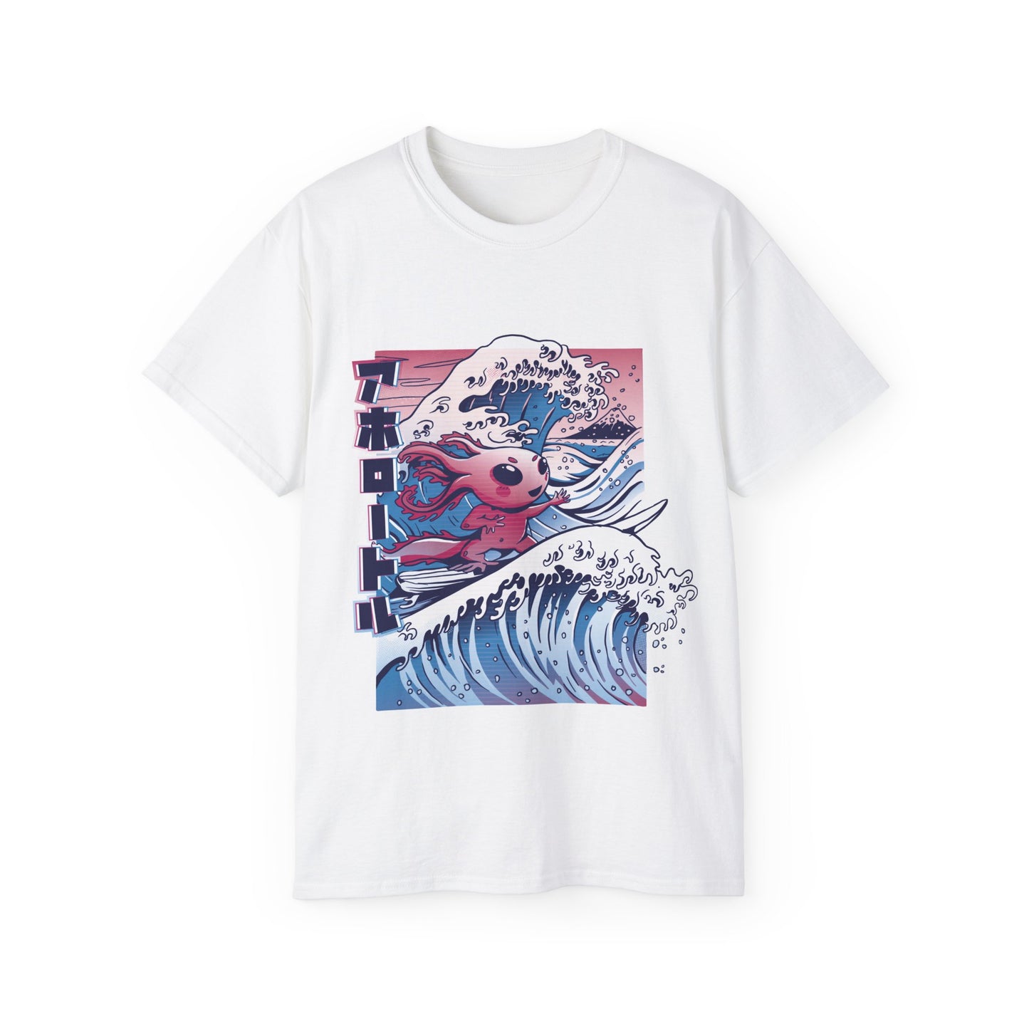 Womens Vaporwave Surfing Axolotl Tee