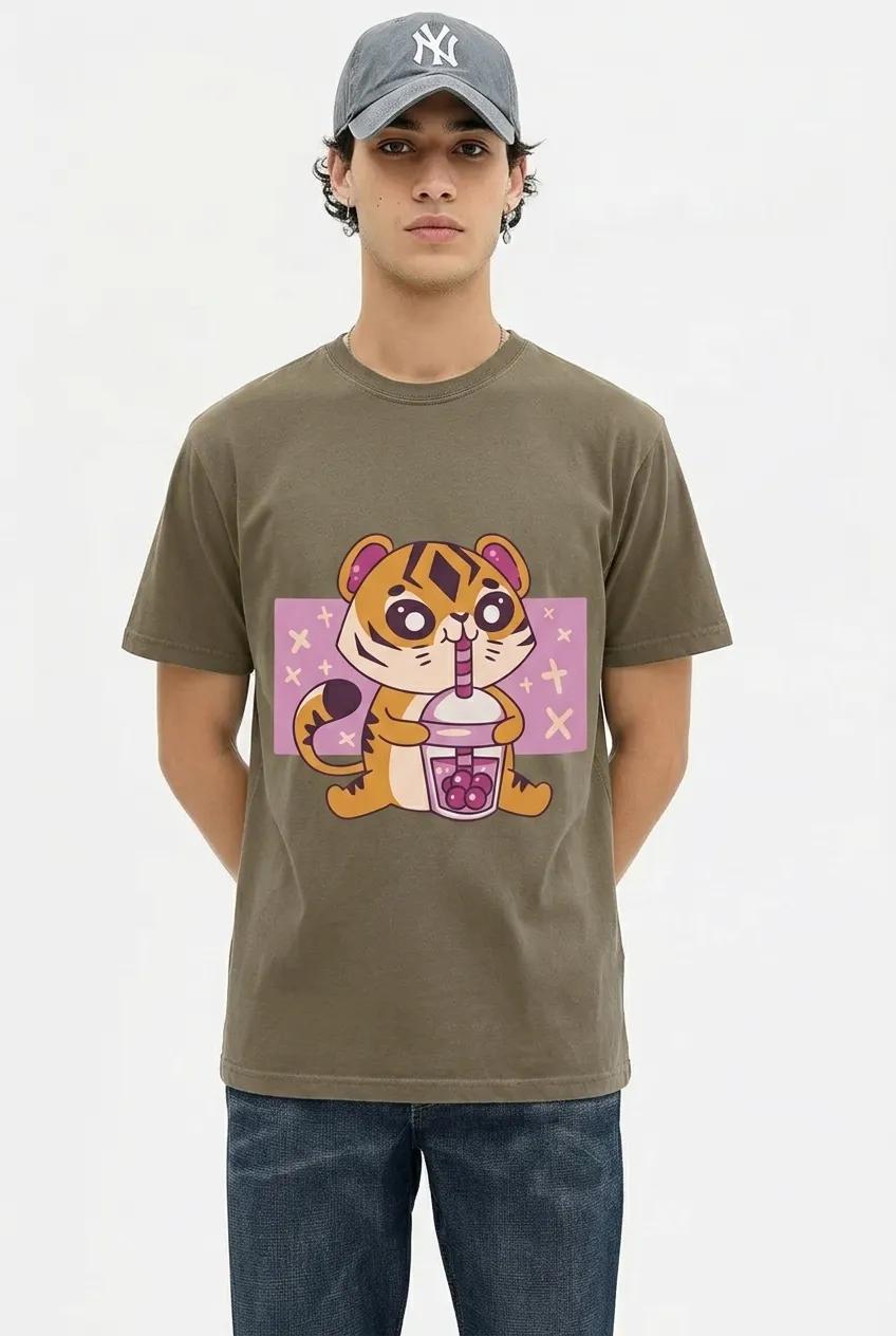 Mens Kawaii Tiger Tea Tee