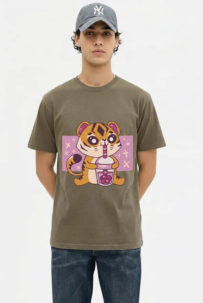 Mens Kawaii Tiger Tea Tee