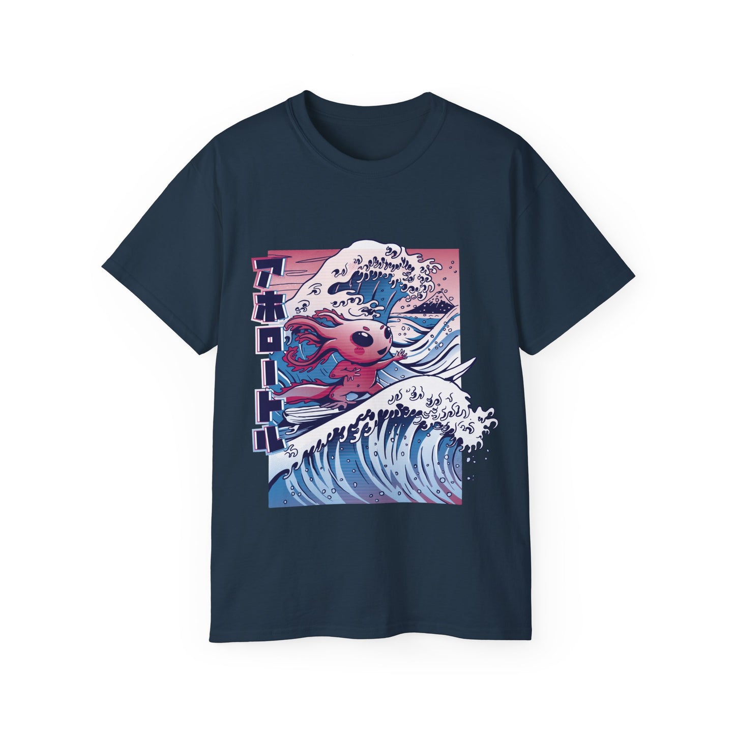 Mens Vaporwave Surfing Axolotl Tee