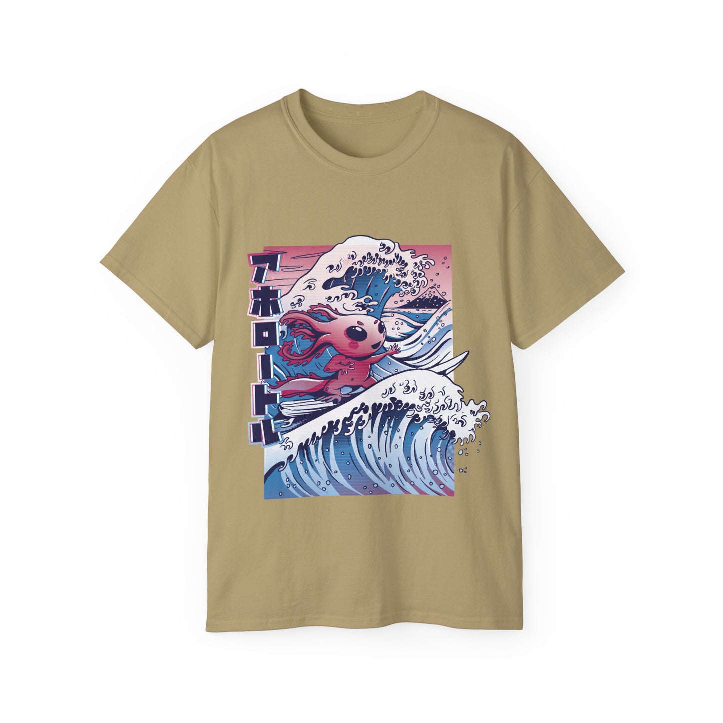 Mens Vaporwave Surfing Axolotl Tee