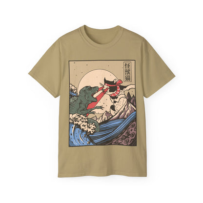 Womens Vintage Cat Vs Godzilla Tee