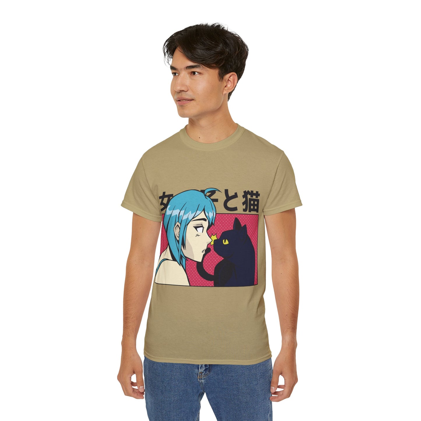 Mens Anime Girl Cat Tee