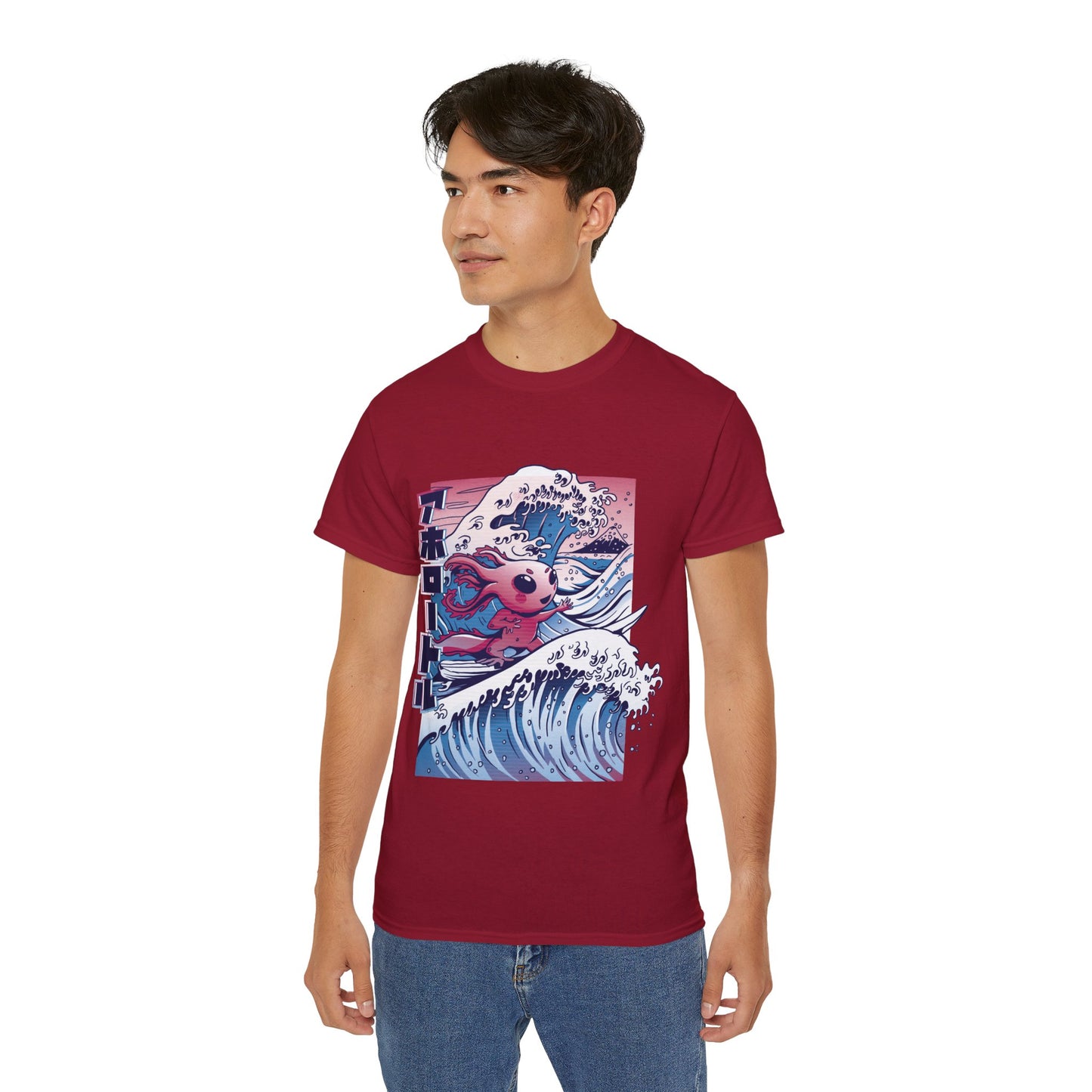 Mens Vaporwave Surfing Axolotl Tee