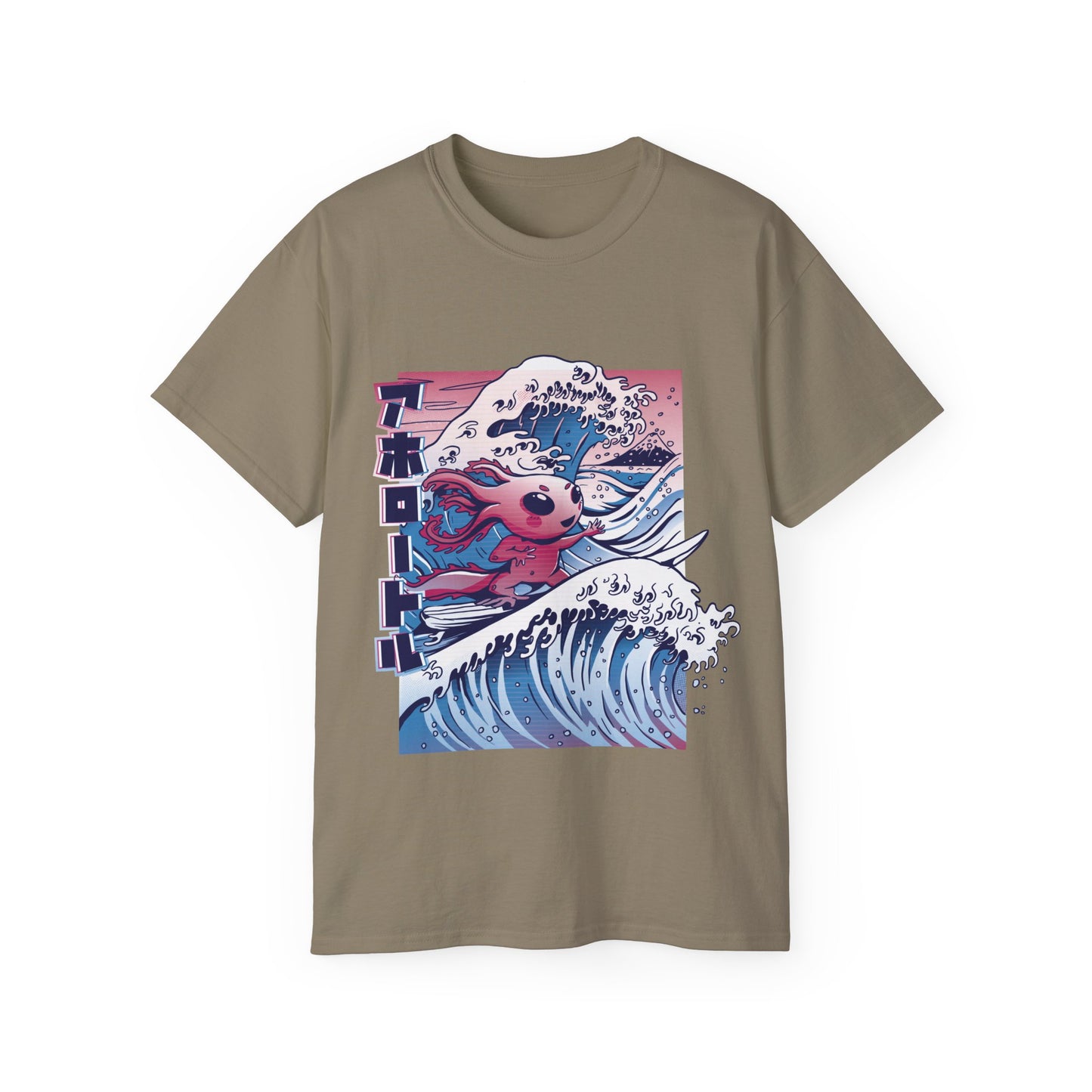 Mens Vaporwave Surfing Axolotl Tee