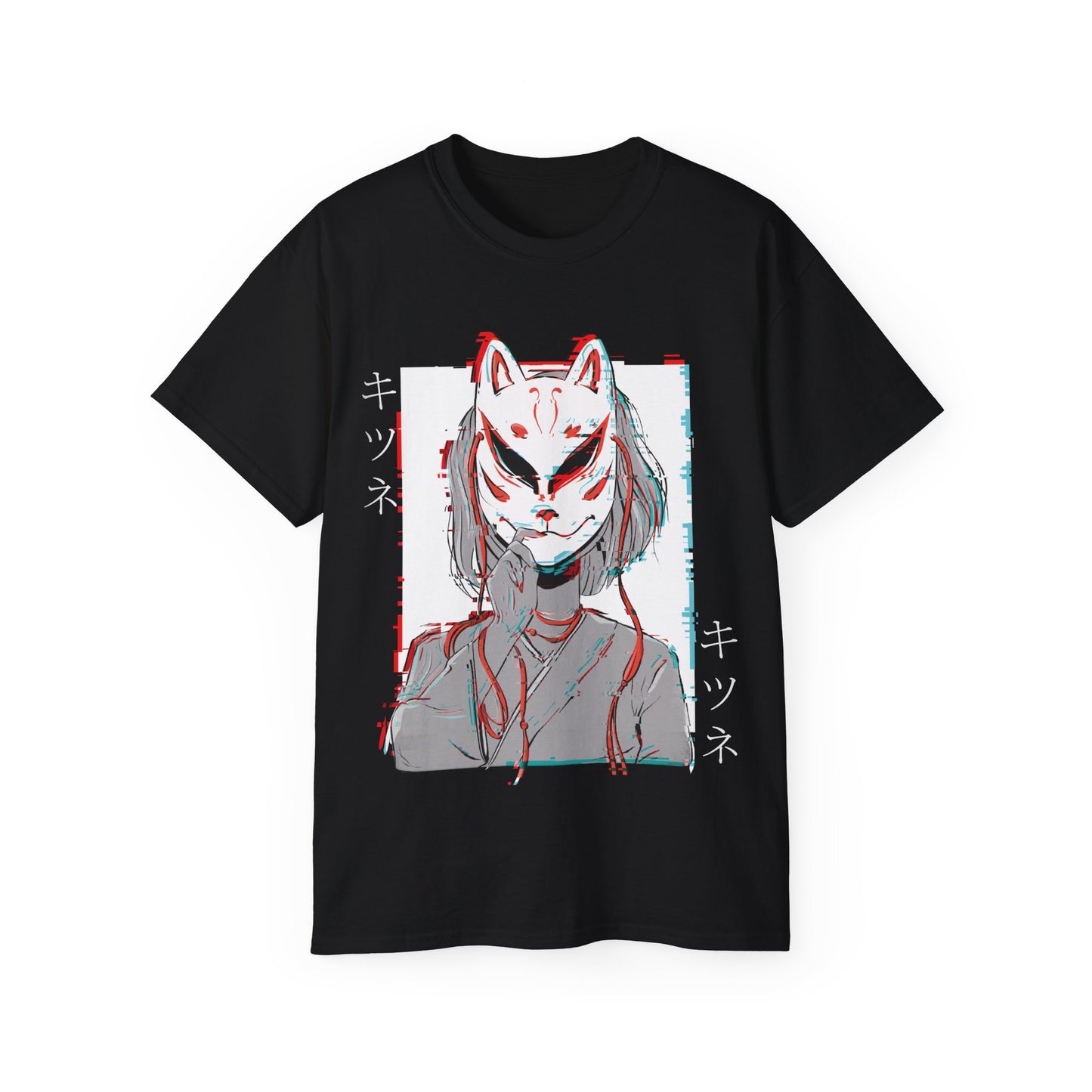 Womens Kitsune Mask Glitch T-Shirt