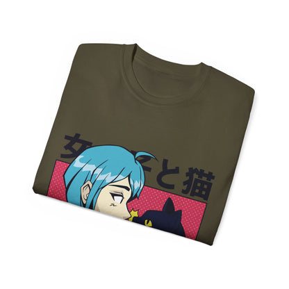 Mens Anime Girl Cat Tee