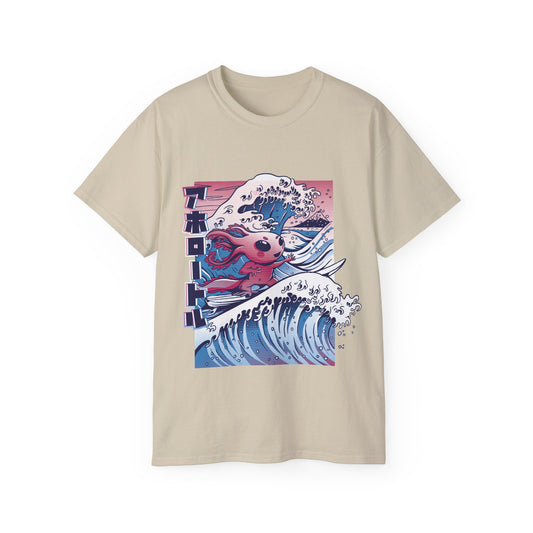 Womens Vaporwave Surfing Axolotl T-Shirt