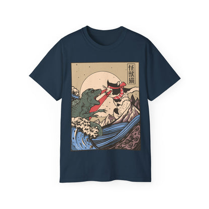 Womens Vintage Cat Vs Godzilla Tee