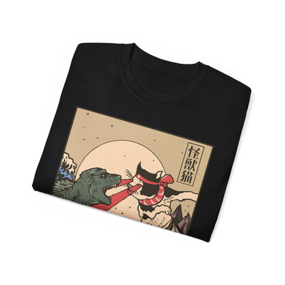 Womens Vintage Cat Vs Godzilla Tee