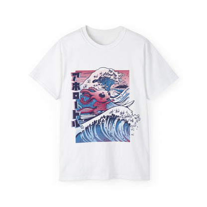 Mens Vaporwave Surfing Axolotl Tee