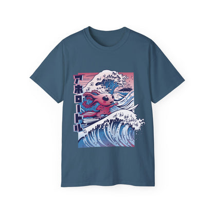 Womens Vaporwave Surfing Axolotl T-Shirt