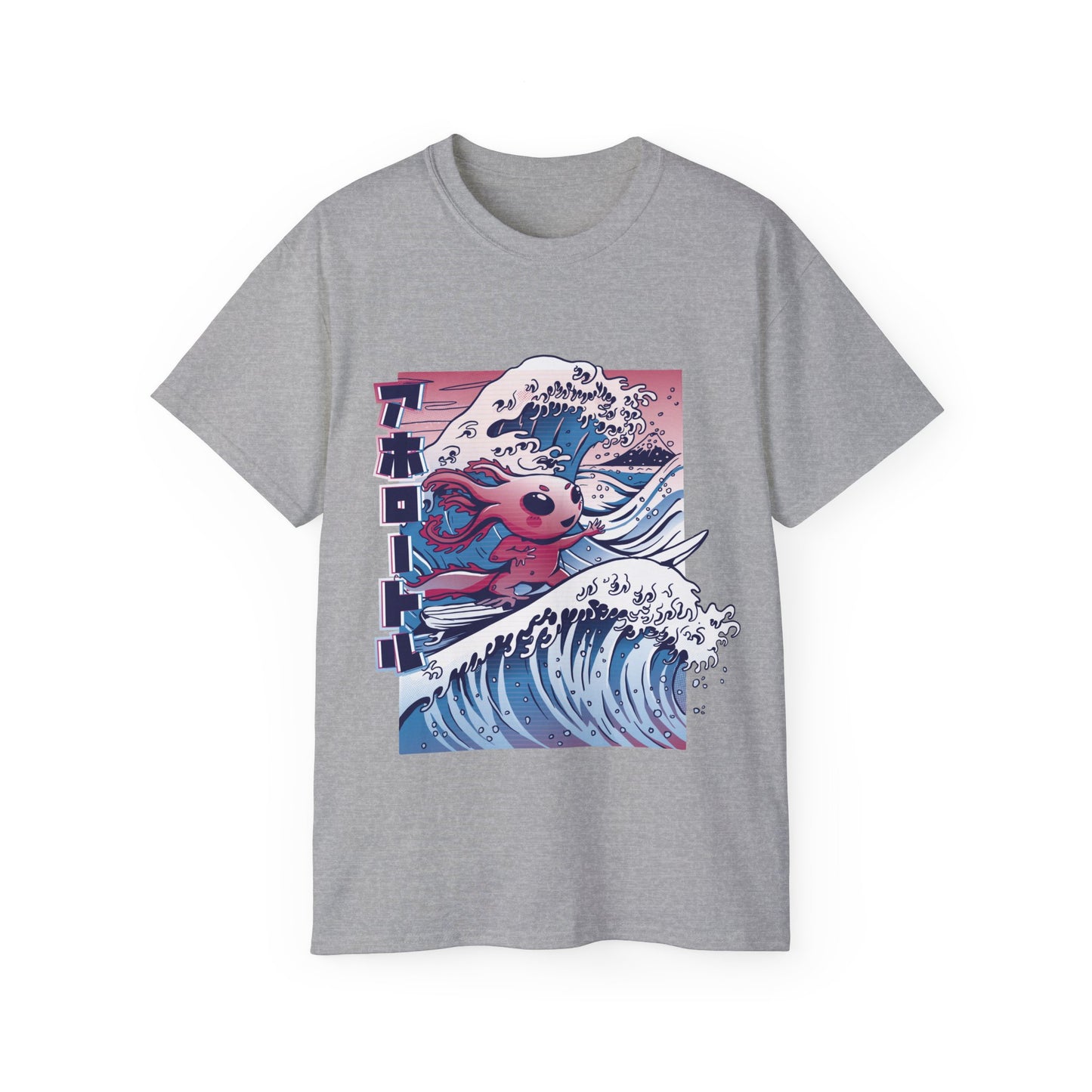 Mens Vaporwave Surfing Axolotl Tee