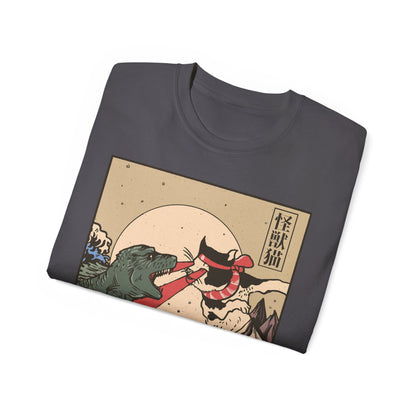 Womens Vintage Cat Vs Godzilla Tee