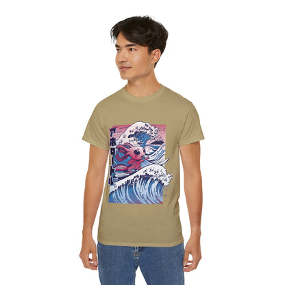 Mens Vaporwave Surfing Axolotl Tee