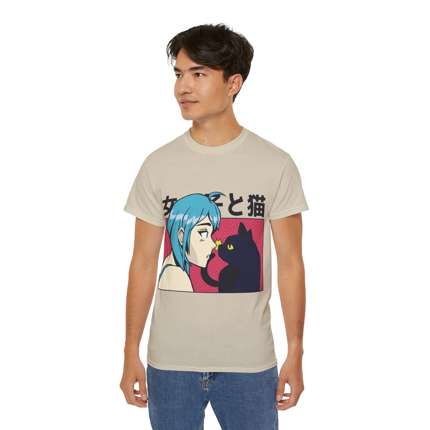 Mens Anime Girl Cat Tee