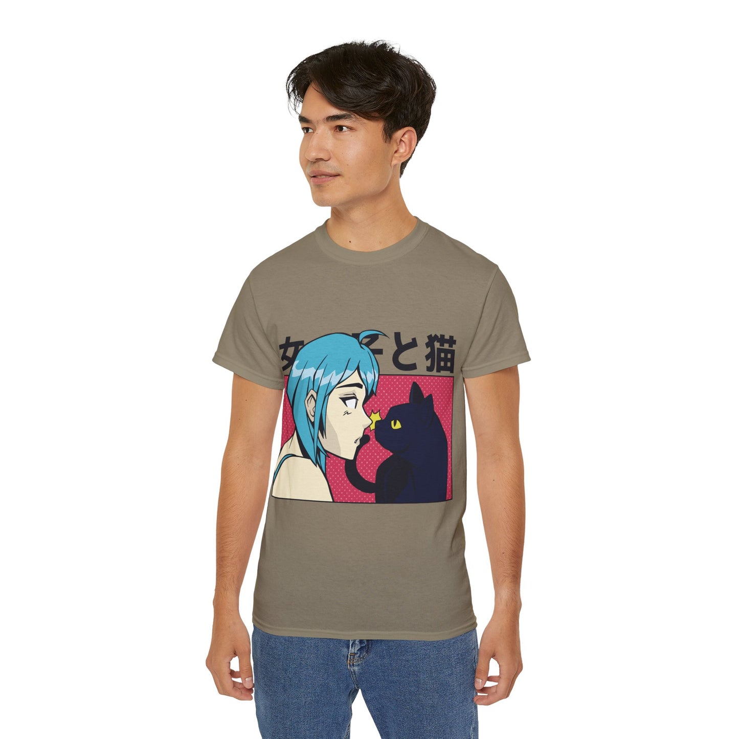 Mens Anime Girl Cat Tee