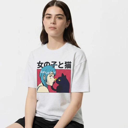 Womens Anime Girl Cat Tee