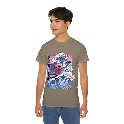 Mens Vaporwave Surfing Axolotl Tee