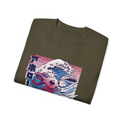 Mens Vaporwave Surfing Axolotl Tee