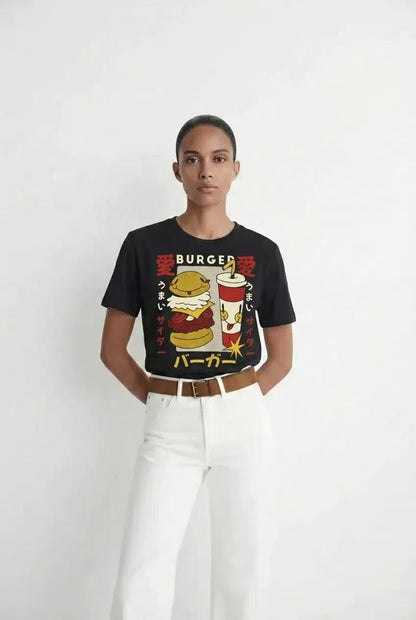 Womens Cartoon Burger & Soda Tee
