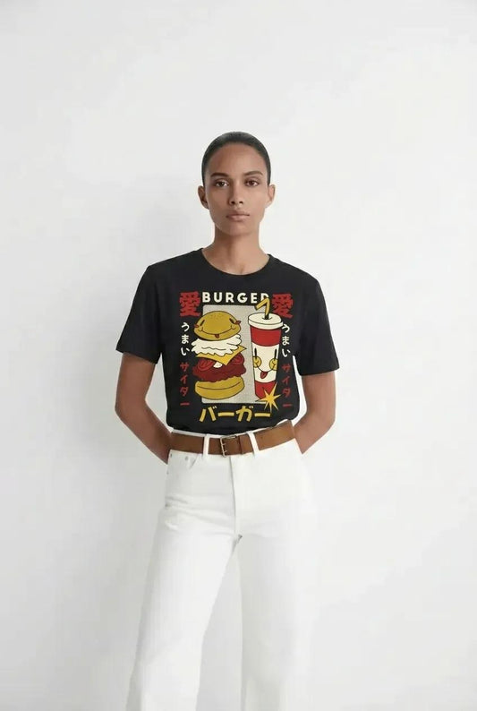 Womens Cartoon Burger & Soda Tee
