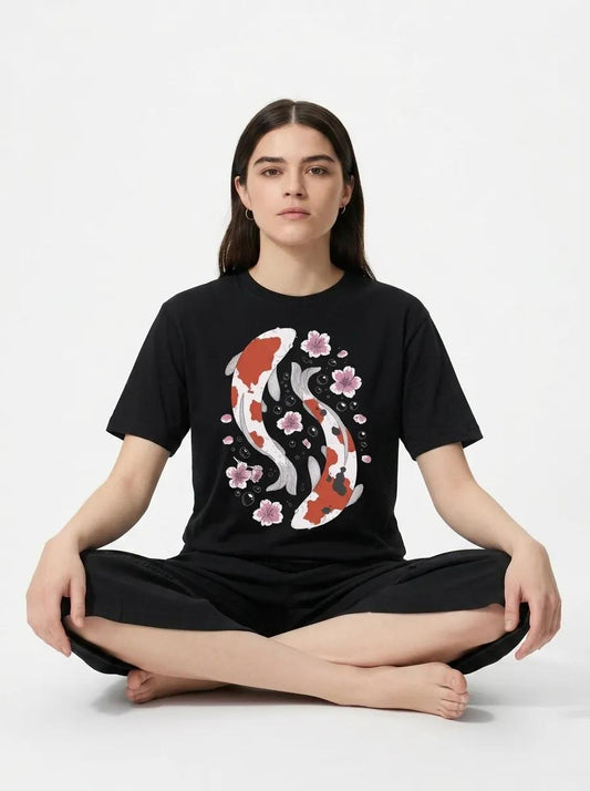 Womens Koi Fish & Flowers Tee