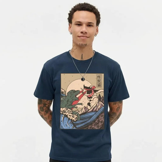Mens Vintage Cat Vs Godzilla Tee