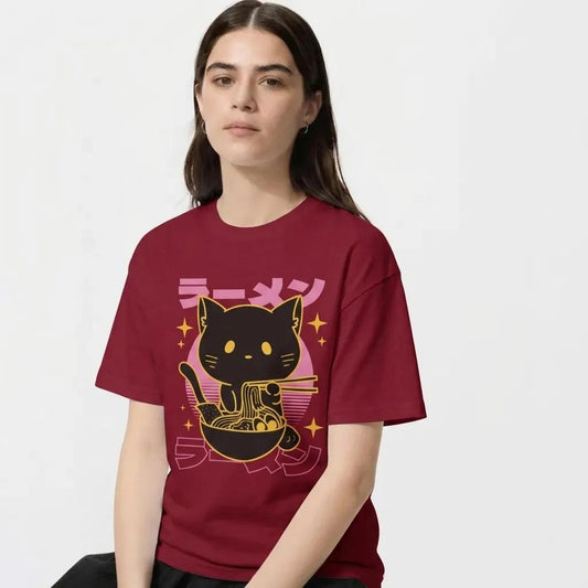 Womens Black Cat Ramen Tee